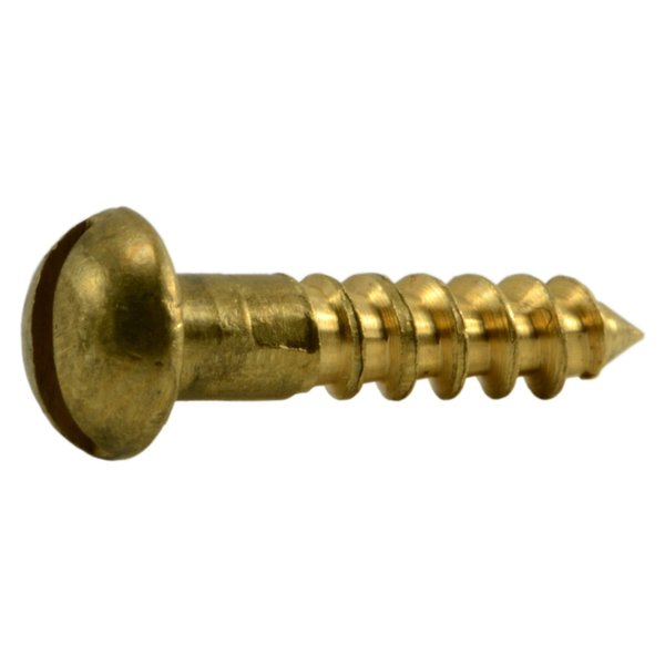 Midwest Fastener Wood Screw, #4, 1/2 in, Plain Brass Round Head Slotted Drive, 60 PK 62074